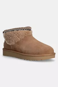 Угги утепленные замшевые Classic Ultra Mini Maxi Curly Ugg, коричневый
