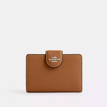 Угловой кошелек Coach Outlet среднего размера на молнии, цвет Silver/Light Saddle