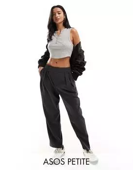 Угольно-серые брюки строгого кроя с асимметричным поясом ASOS Petite