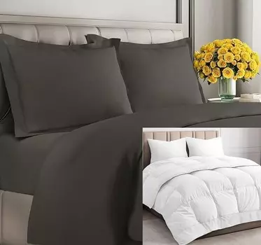 Угольное пуховое одеяло CGK Unlimited с одеялом (Cali King) — очень мягкий пододеяльник с 1 наволочкой — альтернативное белое пуховое одеяло — роскошный постельный комплект