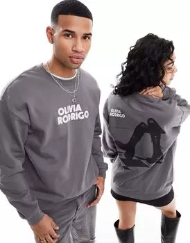 Угольный свитшот унисекс с графическим рисунком и принтом Оливии Родриго ASOS DESIGN - CHARCOAL