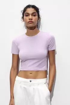 Укороченная эластичная футболка ZARA, цвет Lilac
