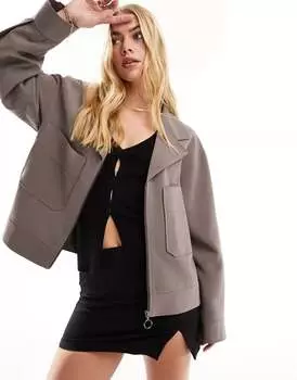 Укороченная элегантная куртка грибно-коричневого цвета ASOS