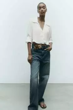 Укороченная атласная рубашка ZARA, белый