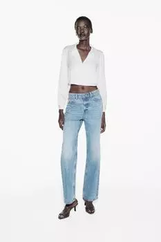 Укороченная атласная рубашка ZARA, белый