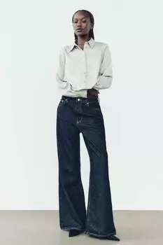 Укороченная атласная рубашка ZARA, жемчужно-серый