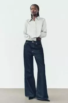 Укороченная атласная рубашка ZARA, жемчужно-серый