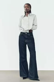 Укороченная атласная рубашка ZARA, жемчужно-серый
