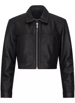 Укороченная байкерская кожаная куртка TruClothing, черный