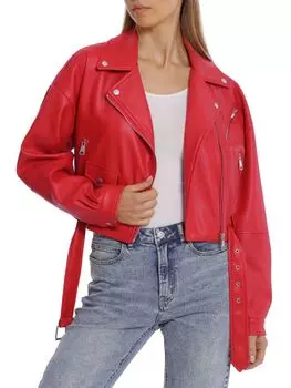 Укороченная байкерская куртка Avec Les Filles из искусственной кожи с поясом, lipstick