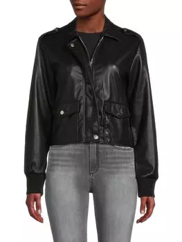 Укороченная байкерская куртка из искусственной кожи Calvin Klein, черный