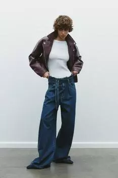 Укороченная байкерская куртка с эффектом кожи ZARA, бордовый