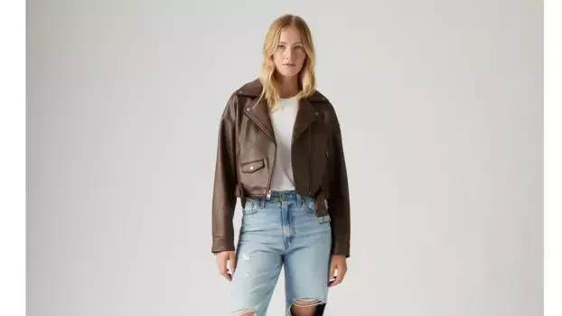 Укороченная байкерская куртка с поясом Levi's, коричневый