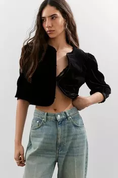 Укороченная бархатная блузка & Other Stories, черный