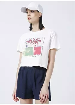 Укороченная белая женская футболка Jacob с круглым вырезом и принтом Fabrika