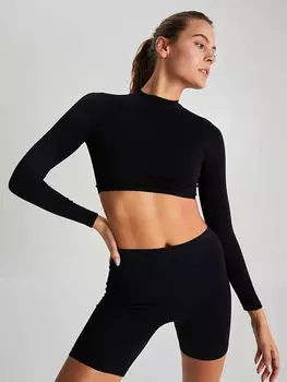 Укороченная бесшовная футболка с воротником-стойкой и длинными рукавами LCW OUTDOOR