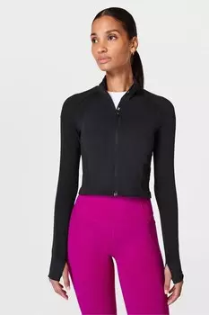 Укороченная бесшовная толстовка на молнии для тренировок Athlete Sweaty Betty, черный