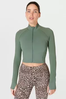 Укороченная бесшовная толстовка на молнии для тренировок Athlete Sweaty Betty, зеленый