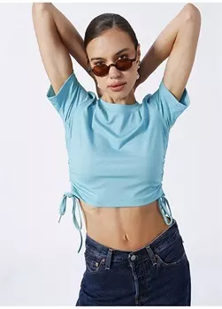 Укороченная бирюзовая женская футболка с круглым вырезом Fabrika
