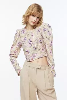 Укороченная блуза из крепа H&M, светло-бежевый/цветы