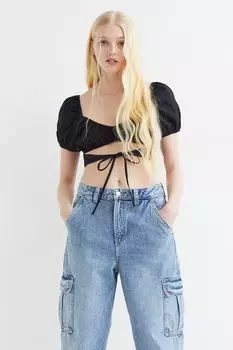Укороченная блуза с вырезом H&amp;M, черный