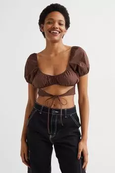 Укороченная блуза с вырезом H&amp;M, темно коричневый