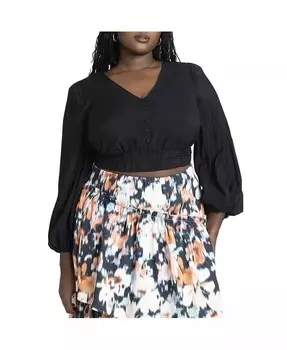 Укороченная блузка больших размеров с пышными рукавами ELOQUII, черный