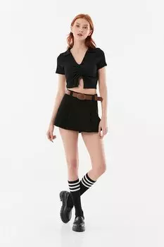 Укороченная блузка Brmck со сборками спереди и воротником-поло Fullamoda, черный