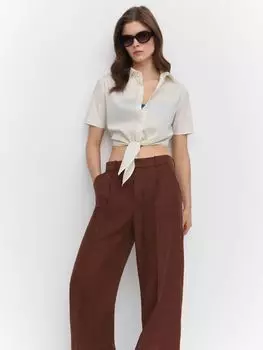 Укороченная блузка инди с узлом Mango, натуральный белый