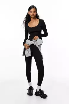 Укороченная блузка из джерси H&M, черный
