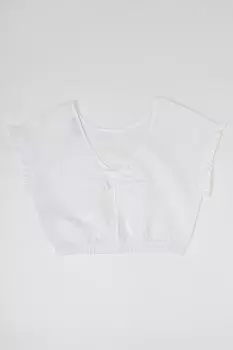 Укороченная блузка из хлопка, льна и короткими рукавами United Colors Of Benetton, белый