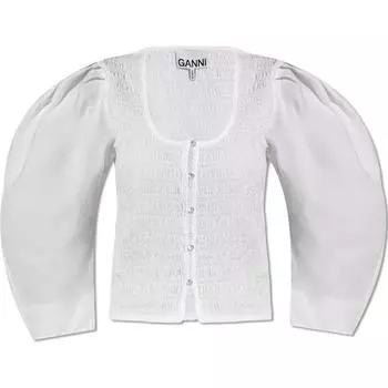 Укороченная блузка из поплина GANNI, белый