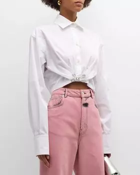 Укороченная блузка из поплина с пряжкой Moschino Jeans, цвет White