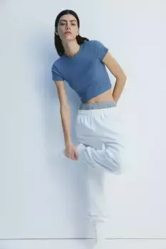 Укороченная блузка из ребристой вязки H&M, синий