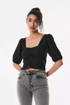 Укороченная блузка из ткани с квадратным вырезом Brmck Fullamoda, черный