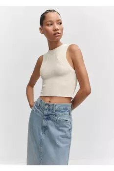 Укороченная блузка из трикотажа Mango, экрю