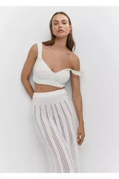 Укороченная блузка из трикотажа Mango, белый