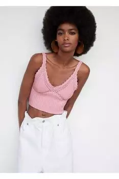 Укороченная блузка из трикотажа Mango, розовый