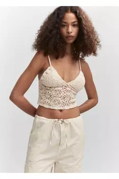 Укороченная блузка крючком Mango, экрю