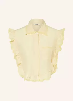 Укороченная блузка-рубашка с кружевом и льном Sandro, желтый