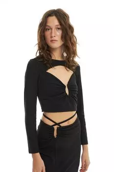 Укороченная блузка с детализацией окна, черная QUZU