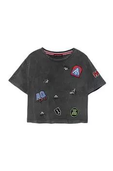 Укороченная блузка с фурнитурой из камней Антрацит QUZU