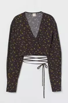 Укороченная блузка с галстуком H&amp;M, черные/желтые цветы