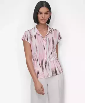 Укороченная блузка с коротким рукавом и принтом DKNY, розовый