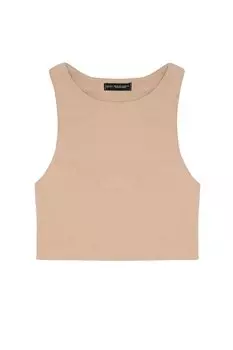 Укороченная блузка с круглым вырезом и бретелями Бежевая QUZU