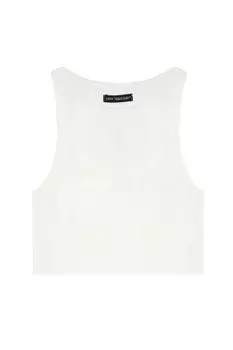 Укороченная блузка с круглым вырезом и бретелями цвета экрю QUZU