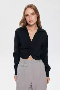 Укороченная блузка с молнией, черная QUZU
