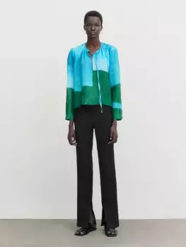 Укороченная блузка с принтом рами и кулиской Massimo Dutti, бирюзовый