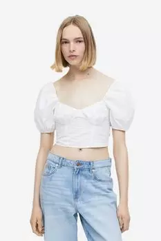 Укороченная блузка с пышными рукавами H&M, белый