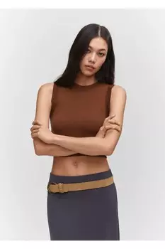 Укороченная блузка с воротником-халтер Mango, коричневый